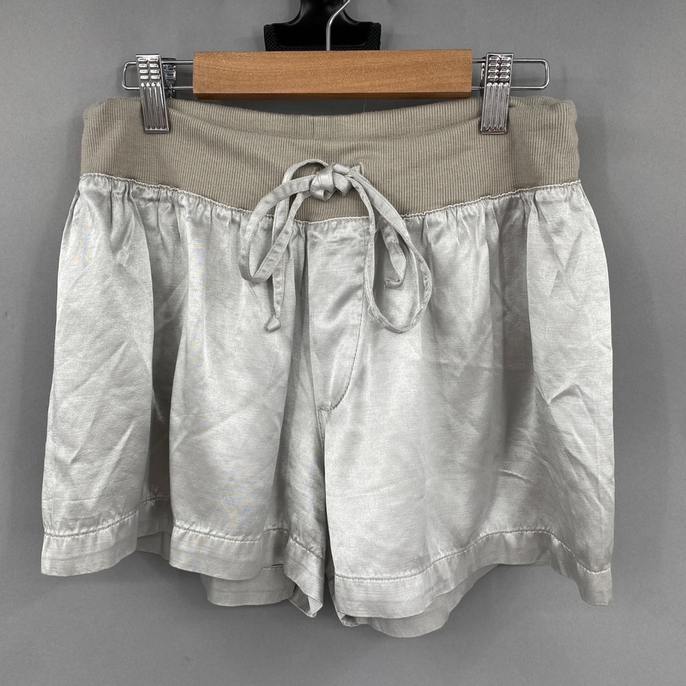 PJ Harlow Mikel Satin Lounge Shorts Women Small Silver Gray Ribbed Supima Cotton